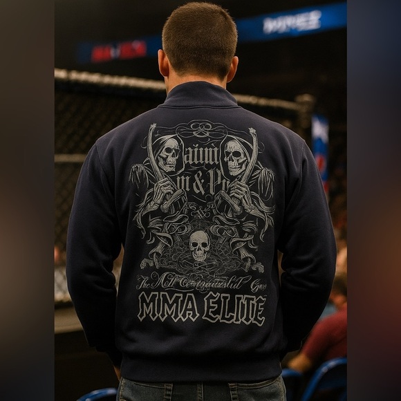 MMA Elite Gothic Skull and Grim Reapers Black Zip Up Lightweight Jacket Men’s - Picture 1 of 7
